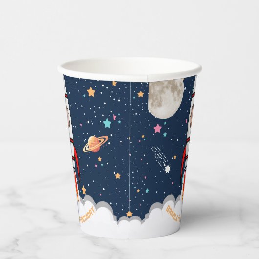 宇宙飛行士ロケット宇宙空間1stバースデーフォト 紙コップ (右)