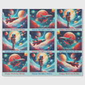 宇宙飛行士ロケット惑星ボーイズ誕生日 カラフル ラッピングペーパー (フラット)