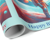 宇宙飛行士ロケット惑星ボーイズ誕生日 カラフル ラッピングペーパー (ロールコーナー)