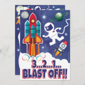 宇宙飛行士ロケット船宇宙シャトル誕生日 招待状 (正面/裏面)