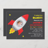 宇宙飛行士ロケット船宇宙子供の誕生日招待状 招待状 (正面/裏面)