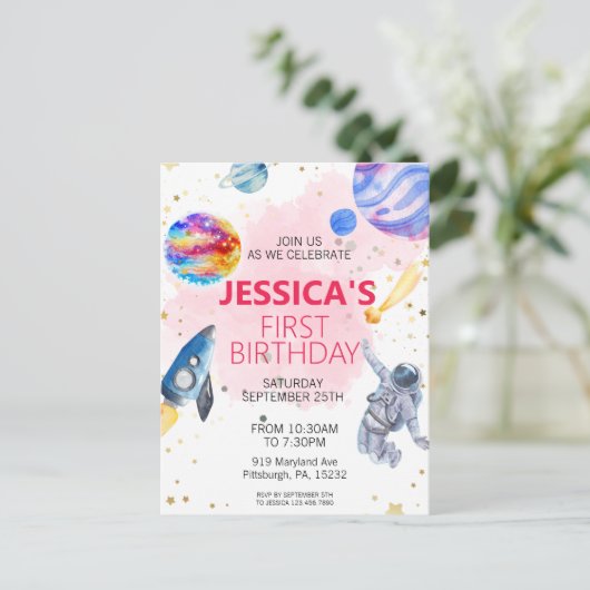 宇宙飛行士ロケット船惑星 ポストカード (スタンド正面)