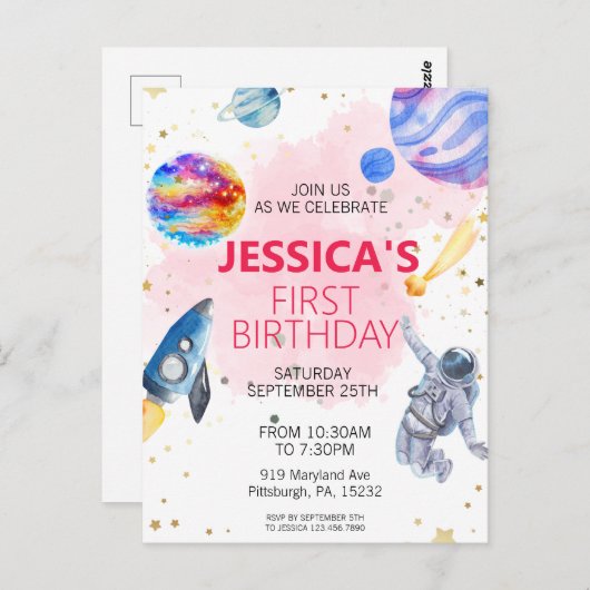 宇宙飛行士ロケット船惑星 ポストカード (正面/裏面)