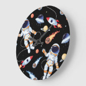 宇宙飛行士ロケット:ヴィンテージ宇宙シームレスパターン ラージ壁時計 (傾斜)