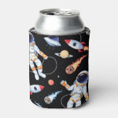 宇宙飛行士ロケット：ヴィンテージ宇宙シームレスパターン 缶クーラー (缶正面)
