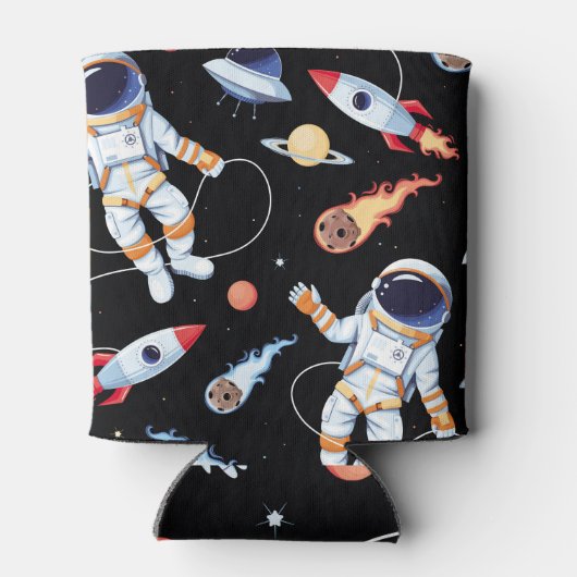 宇宙飛行士ロケット：ヴィンテージ宇宙シームレスパターン 缶クーラー (裏面)