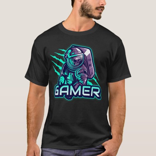 宇宙飛行士付きゲーマ完全に死んでいなー Tシャツ (正面)