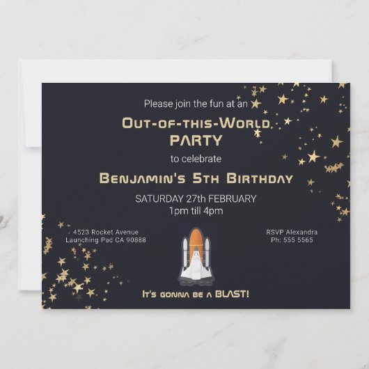 宇宙飛行士太陽のシステムKidsモノグラム誕生日 招待状 (裏面)