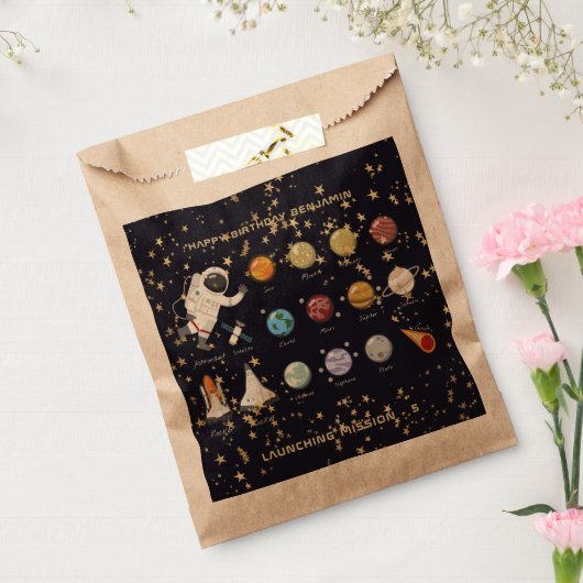 宇宙飛行士太陽の系モノグラム文字グリッタークール フェイバーバッグ (封をした状態)