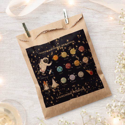 宇宙飛行士太陽の系モノグラム文字グリッタークール フェイバーバッグ (クリップ留めされた状態)