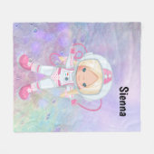 宇宙飛行士女子の宇宙空間 フリースブランケット (正面(横))