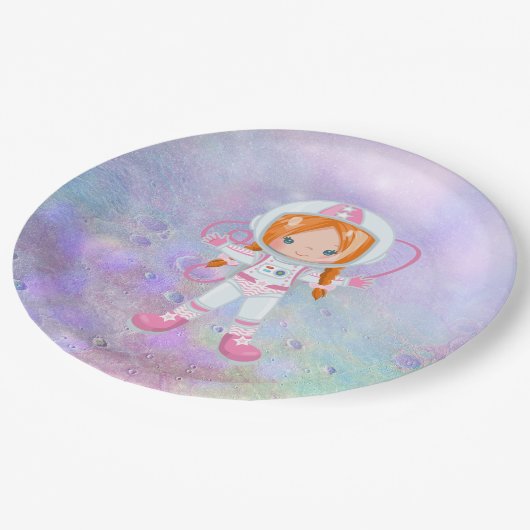 宇宙飛行士女子の宇宙空間 ペーパープレート (アングル)