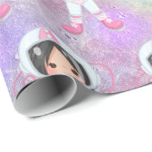 宇宙飛行士女子の宇宙空間 ラッピングペーパー (ロールコーナー)