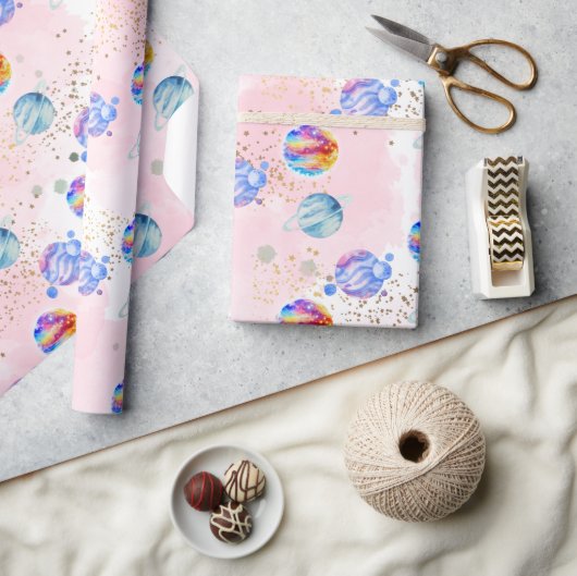 宇宙飛行士女子アウタースペース誕生日 ラッピングペーパー (クラフト)