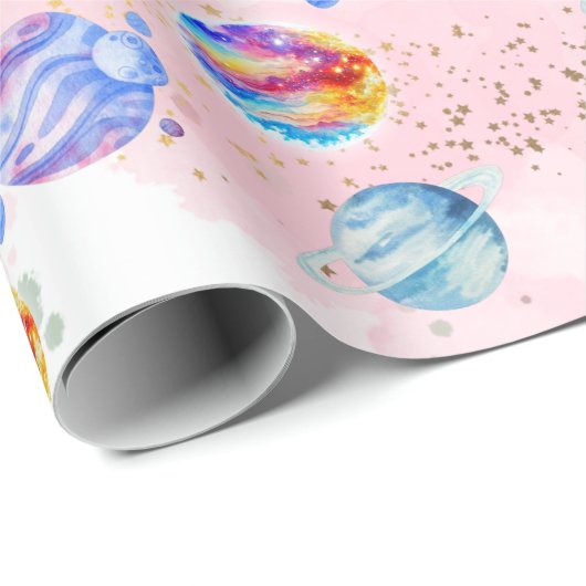 宇宙飛行士女子アウタースペース誕生日 ラッピングペーパー (ロールコーナー)
