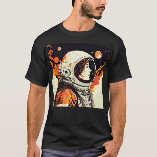 宇宙飛行士女子ポップ・アートの宇宙nasaレトロレインボー tシャツ
