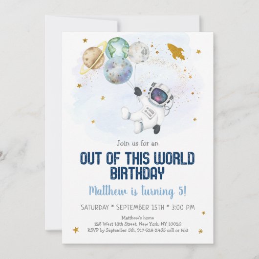 宇宙飛行士宇宙この世界の誕生日 招待状 (正面)