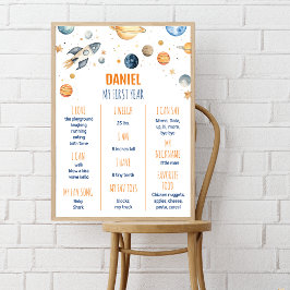 宇宙飛行士宇宙の最初の誕生日パーティーマイルストーン ポスター