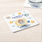 宇宙飛行士宇宙をテーマカスタムにした誕生日パーティー スクエアペーパーコースター (アングル)