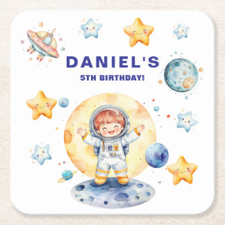 宇宙飛行士宇宙をテーマカスタムにした誕生日パーティー スクエアペーパーコースター