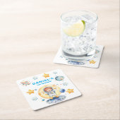 宇宙飛行士宇宙をテーマカスタムにした誕生日パーティー スクエアペーパーコースター (インサイチュ)