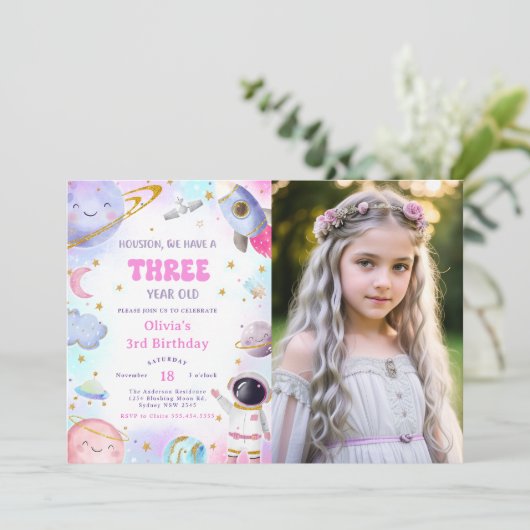 宇宙飛行士宇宙カウントダウン第3期バースデームーンフォト 招待状 (スタンド正面)