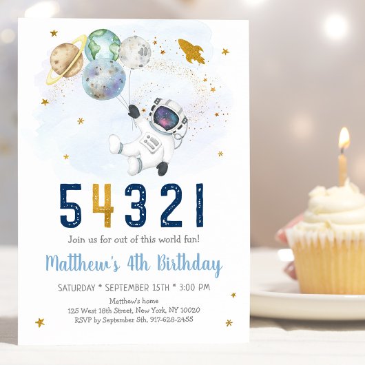 宇宙飛行士宇宙カウントダウン4歳の誕生日 招待状