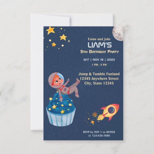 宇宙飛行士宇宙キッド誕生日招待状 招待状 (正面)