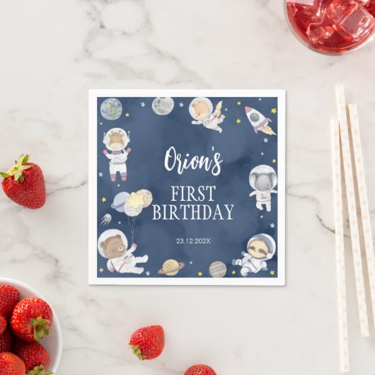 宇宙飛行士宇宙サファリ誕生日ナプキンス スタンダードカクテルナプキン (インサイチュ)