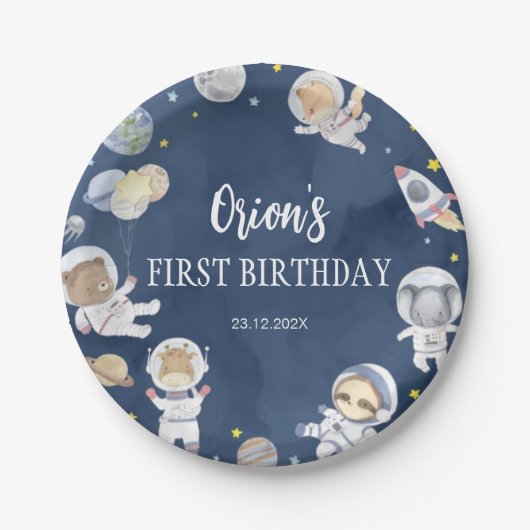 宇宙飛行士宇宙サファリ誕生日紙プレート ペーパープレート (正面)
