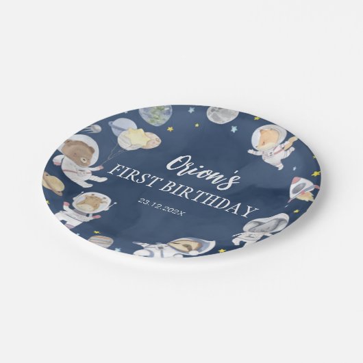 宇宙飛行士宇宙サファリ誕生日紙プレート ペーパープレート (アングル)