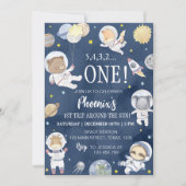 宇宙飛行士宇宙サファリ誕生日 招待状 (正面)