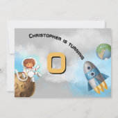 宇宙飛行士宇宙テーマかわいいロケット船 招待状 (裏面)