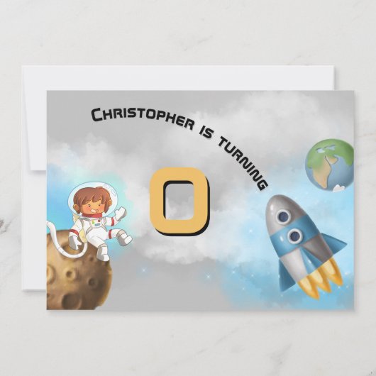 宇宙飛行士宇宙テーマかわいいロケット船 招待状 (裏面)