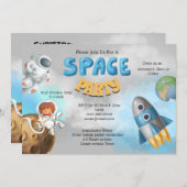 宇宙飛行士宇宙テーマかわいいロケット船 招待状 (正面/裏面)