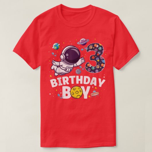 宇宙飛行士宇宙テーマパーティー3歳誕生日B Tシャツ (デザイン正面)
