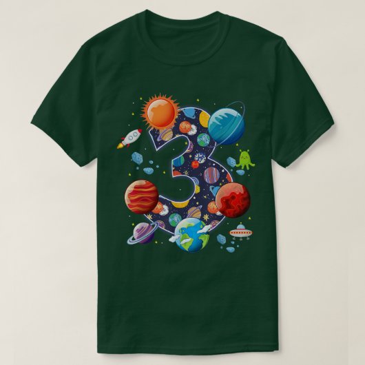 宇宙飛行士宇宙テーマパーティー3歳誕生日B Tシャツ (デザイン正面)