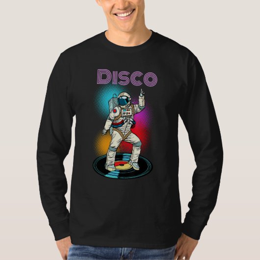 宇宙飛行士宇宙ディスコ踊りノベルティグラフィックカッコいい Tシャツ (正面)