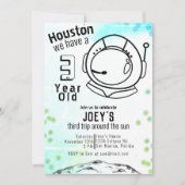 宇宙飛行士宇宙ネオン誕生日 招待状 (正面)