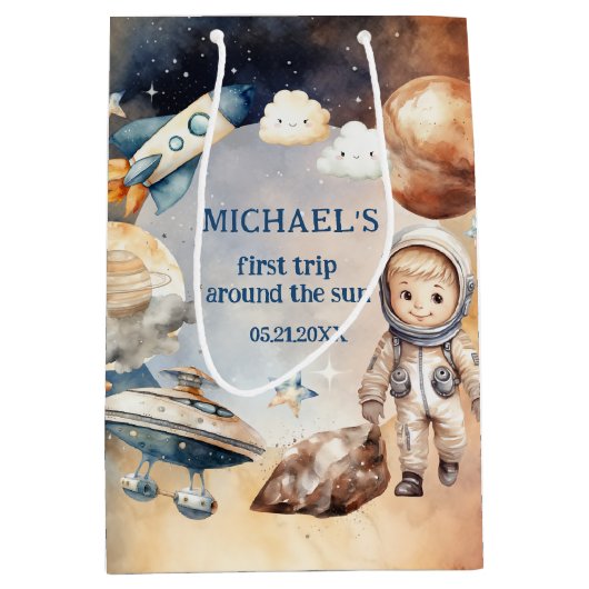 宇宙飛行士宇宙ファーストトリップのまわりにザ・サン抱き枕 ミディアムペーパーバッグ (正面)