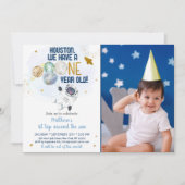 宇宙飛行士宇宙ファーストトリップのまわりにザ・サン誕生日 招待状 (正面)