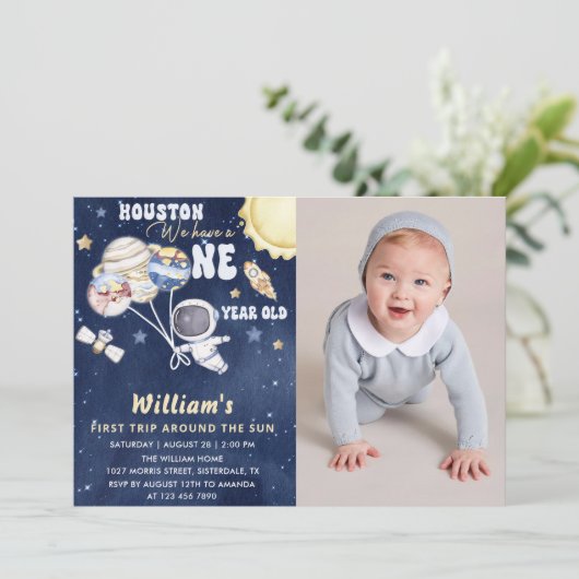 宇宙飛行士宇宙ファーストトリップのまわりにザ・サン誕生日 招待状 (スタンド正面)