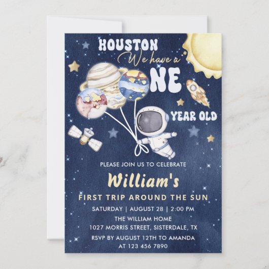 宇宙飛行士宇宙ファーストトリップのまわりにザ・サン誕生日 招待状 (正面)