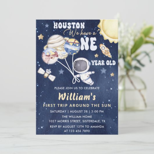 宇宙飛行士宇宙ファーストトリップのまわりにザ・サン誕生日 招待状 (スタンド正面)
