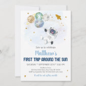 宇宙飛行士宇宙ファーストトリップのまわりにザ・サン誕生日 招待状 (正面)