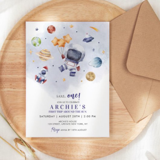 宇宙飛行士宇宙ファーストトリップのまわりにザ・サン誕生日 招待状