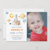 宇宙飛行士宇宙ファーストトリップのまわりにザ・サン誕生日 招待状 (正面)