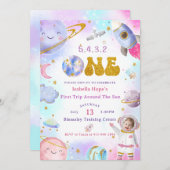 宇宙飛行士宇宙ファーストトリップのまわりにザ・サン誕生日 招待状 (正面/裏面)