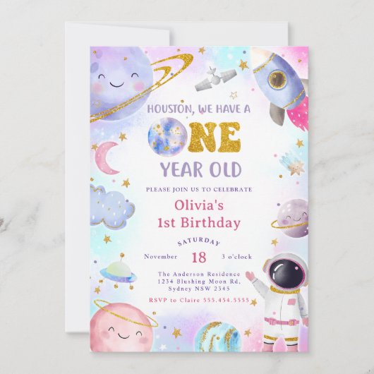 宇宙飛行士宇宙ファーストトリップのまわりにザ・サン誕生日 招待状 (正面)