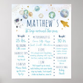 宇宙飛行士宇宙ブルー金ゴールドファースト誕生日マイルストーン ポスター (正面)